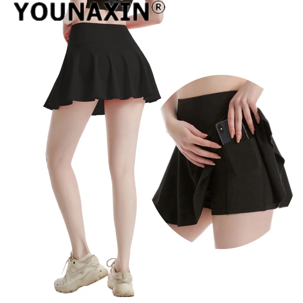Women's Sports Tennis Skirt With Pocket High Waist Lifting Fitness Skirt Anti-exposure Training Pleated Yoga Skirt S M L XL 2XL