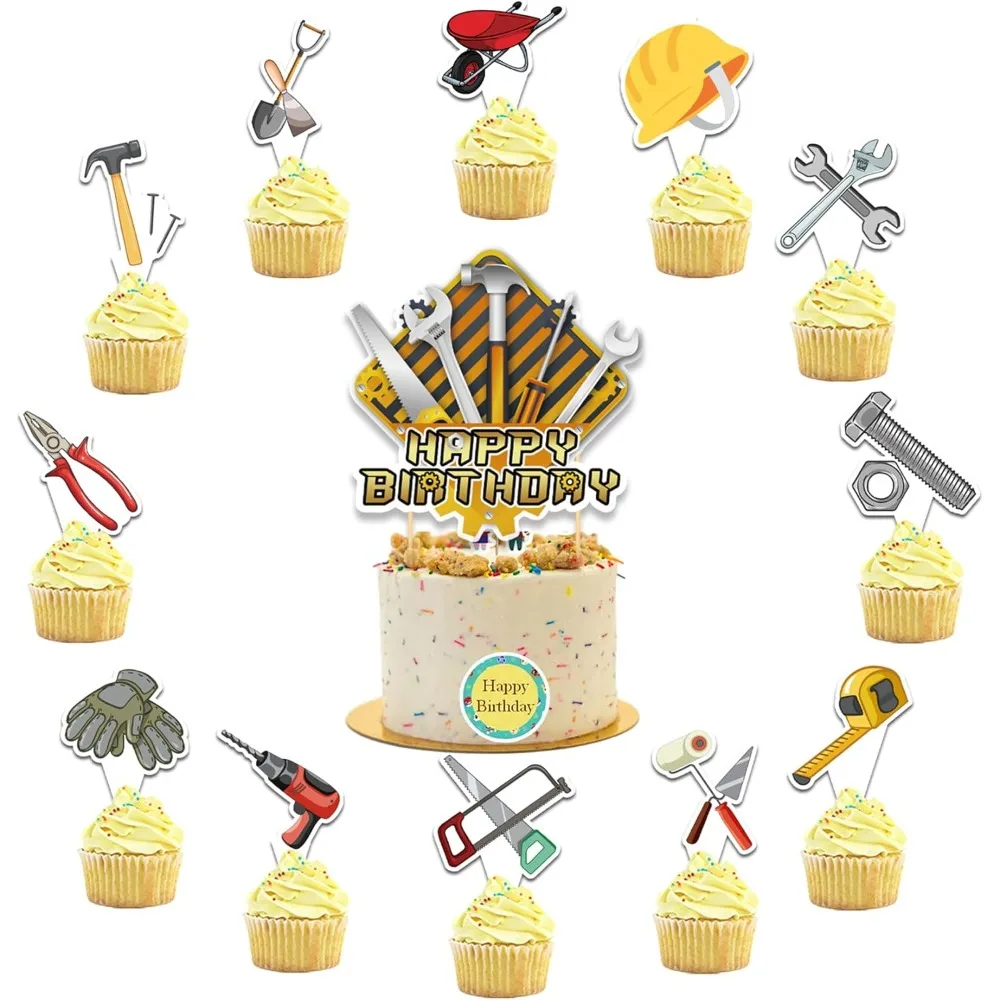 

25 Pcs Tools Cake Topper Cupcake Toppers Tools Cake Decorations for Tools Party Decorations Tool Birthday Party Supplies