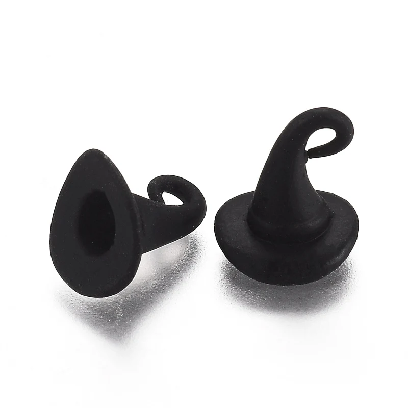 10pc Halloween Theme Alloy Pendants Baking Painted 3D Magic Hat Black 12x10.5mm Hole: 1.7mm