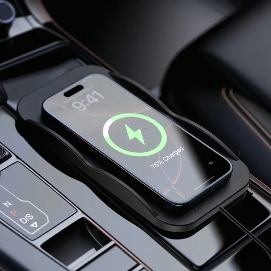 Tafdiur 1-Piece Silicone Square Design USB Interface Car Wireless Charger, 15W Fast Charging Pad, 75cm Cable, Universal Wireless Charging Pad, Suitable for iPhone 16 15 15 Pro Max 14 13 12 X Samsung S24 S23