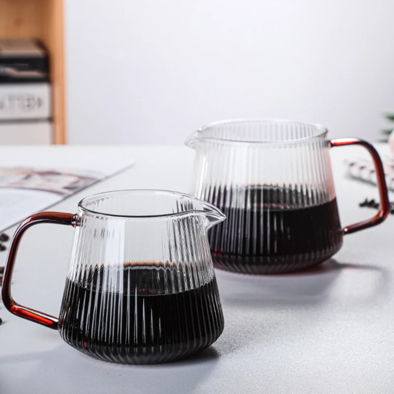 V-shaped Spout Coffee Teapot Vertical Striped Coffee Pot Practical Glass Coffee Kettle Coffeeware Reusable About 350ml/500ml