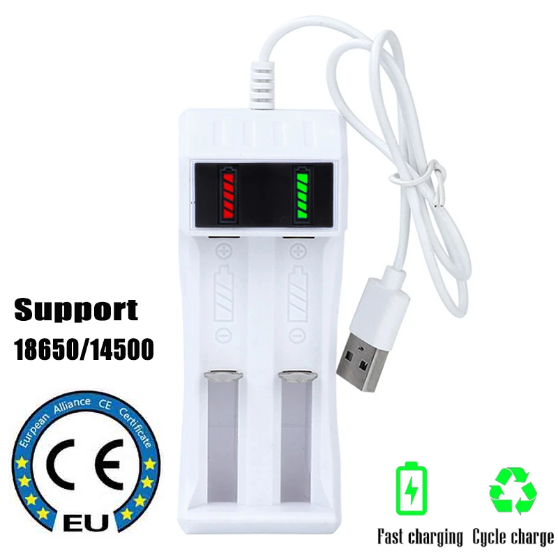 Smart LED Chargering 14500 /18650 Battery Charger Universal 2 Slot Li-ion Battery USB Charger for Rechargeable Batteries