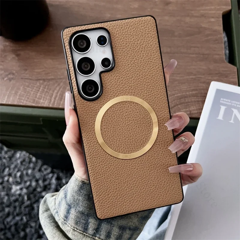 Drahtlose Ladeabdeckung Leder Handyhülle für Samsung S25 Edge S24 Ultra S23 Plus A07 A16 A26 A36 A56 5G TPU Schutzhülle