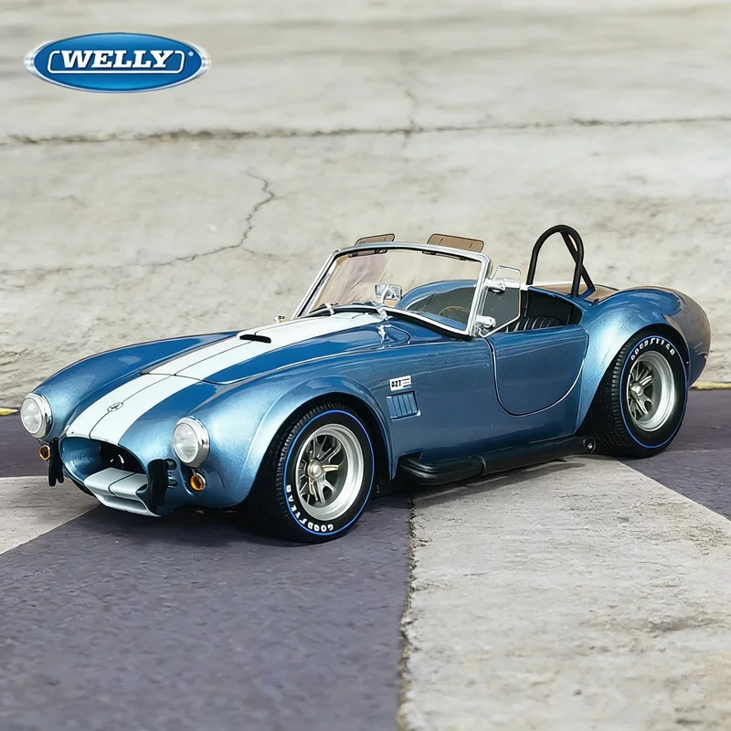 WELLY 1:24 1965 Shelby Cobra 427 S/C, Modelo de Auto Deportivo de Aleación, Auto Clásico de Carreras de Metal Fundido a Presión, Modelo de Vehículo de Simulación, Regalo para Niños