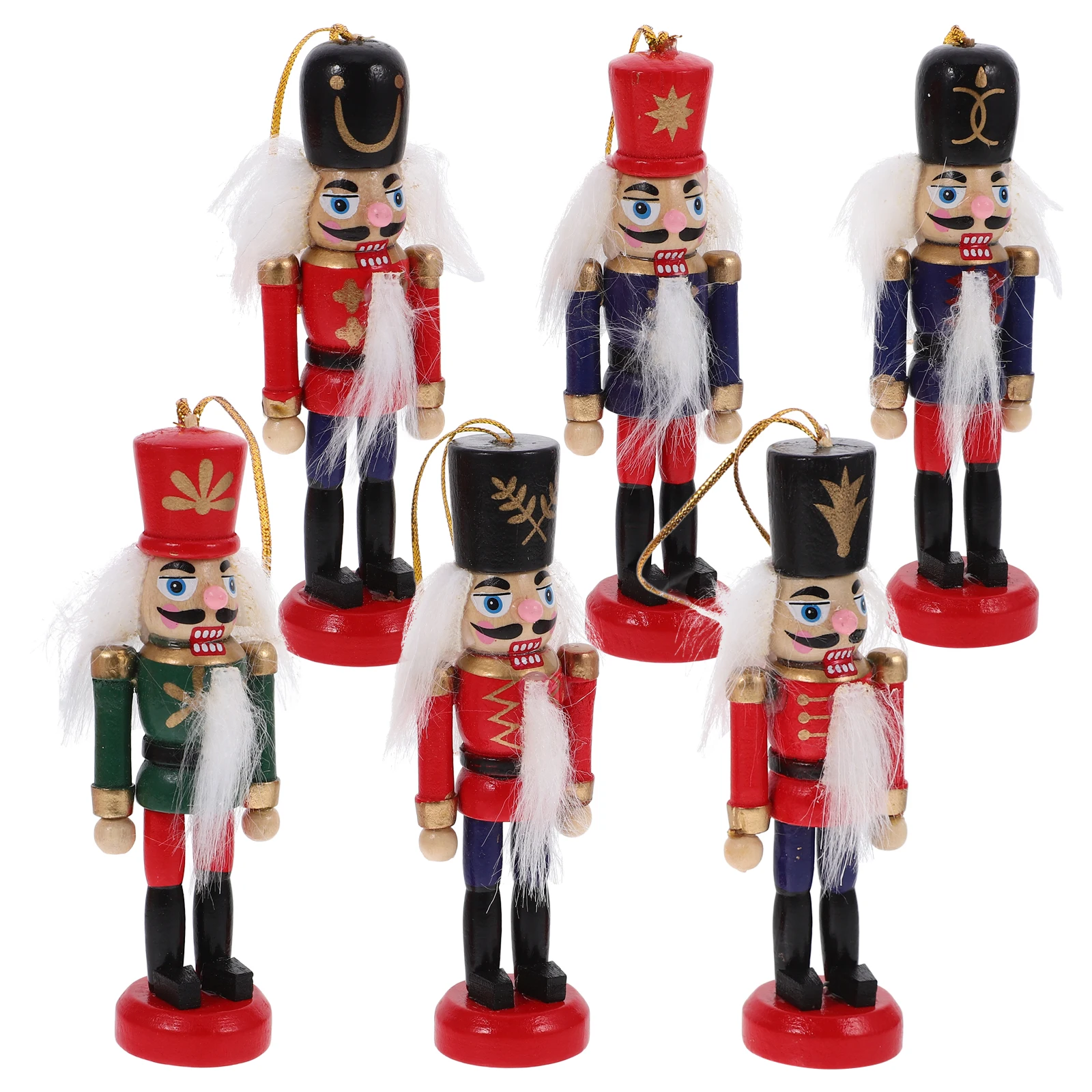 6 Pcs Wooden Nutcracker Soldiers Christmas Decor Bright Colorful Hanging naments Festive Tree Home Hotel Coffe Shop Tabletop