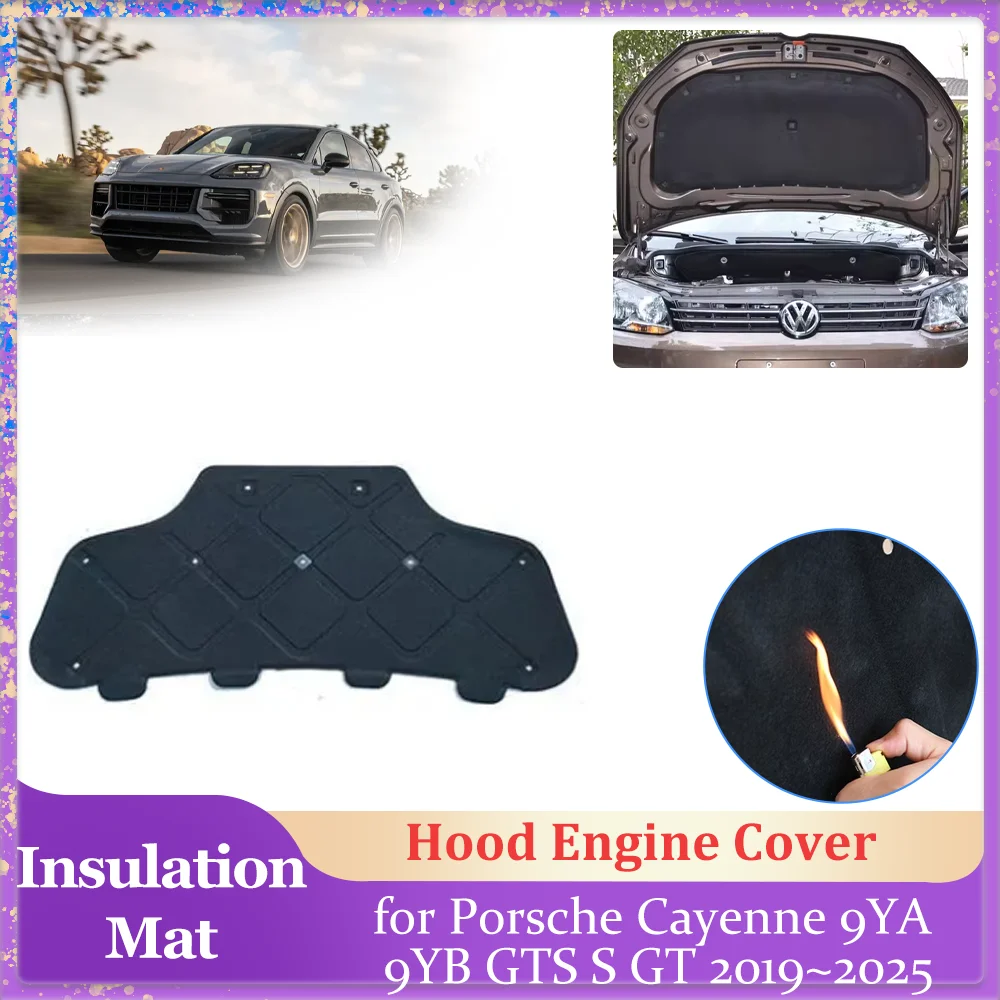 

Изоляционная накладка на капот автомобиля для Porsche Cayenne 9YA 9YB GTS S GT 2019 ~ 2025, крышка двигателя, хлопковый звукоизоляционный тепловой коврик, аксессуары