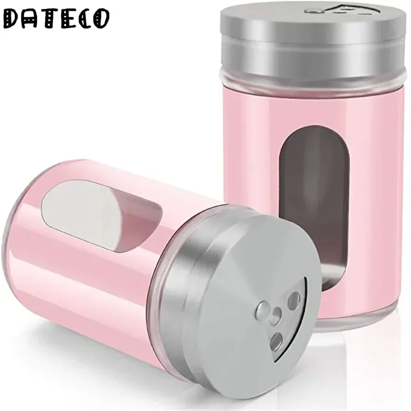 Dispensador de especias compacto de acero inoxidable, agitador de especias multifunción para cocinar, barbacoa, pimienta, sal, tarro de condimento, 2 unidades por juego