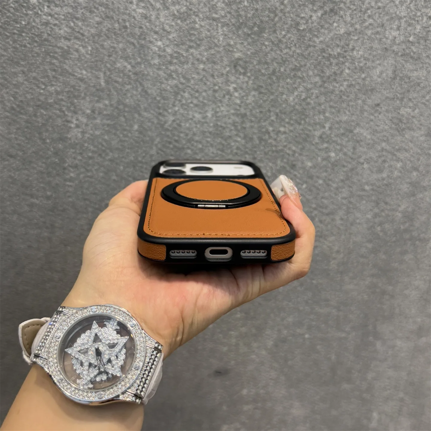 17 ProMax Wax PU Leather Magnetic Charging Phone Case For iPhone 14 15 16 Plus 17 Air 11 12 13 Pro Max 360° Rotating Stand Cover