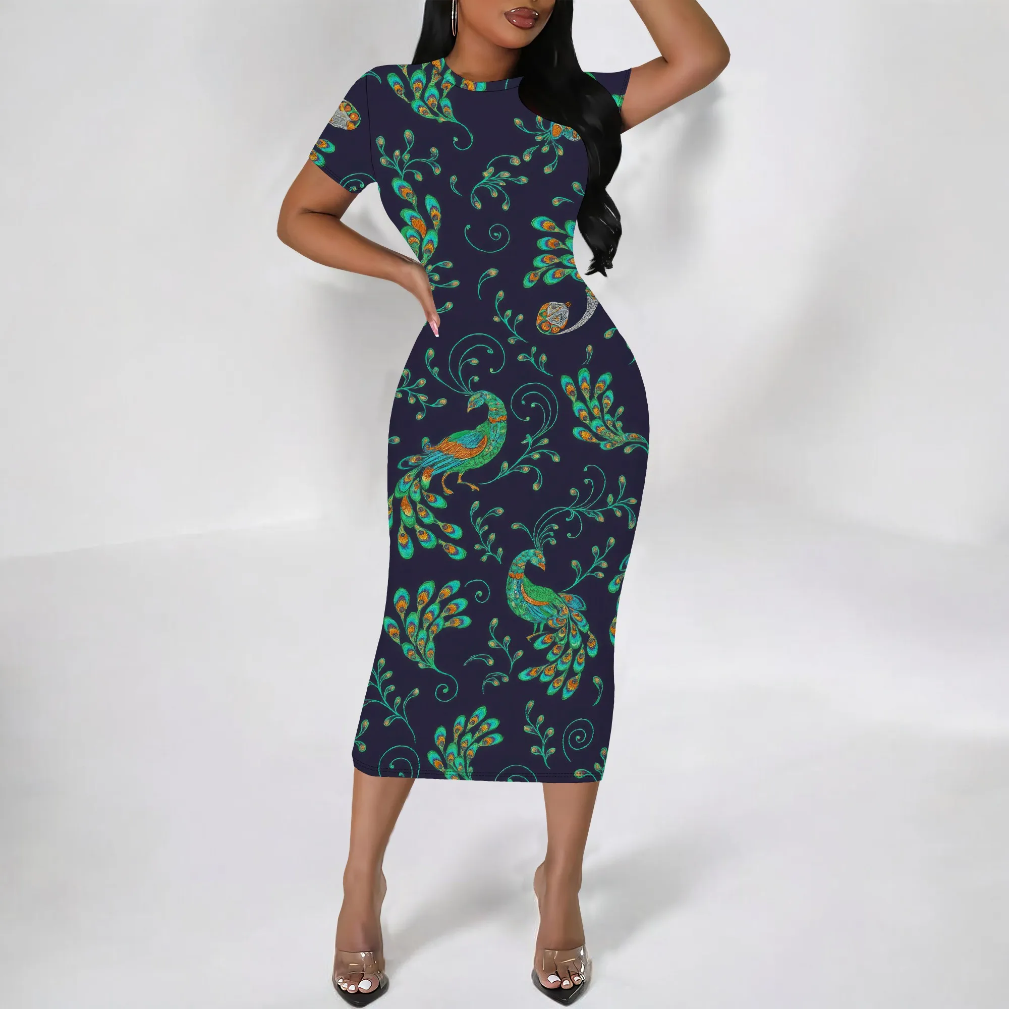 فستان نسائي قصير الأكمام Bodycon ميدي فستان رصاص مكشكش للتحكم في البطن فستان صيفي مثير للتاريخ الليلي
