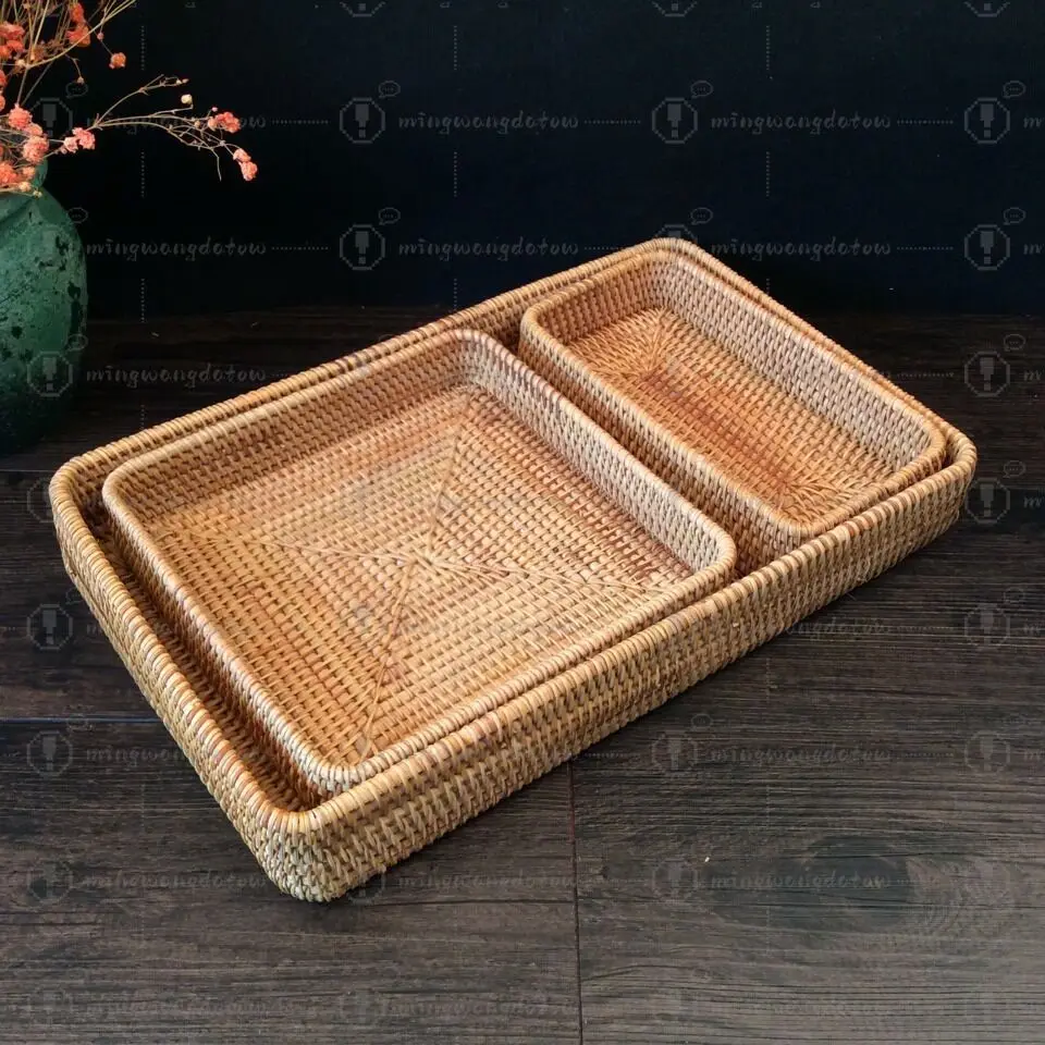 Woven Candy Storage Tray 3 Piece Set Fruit Vegetable Snacks Dried Fruit Organizer Basket