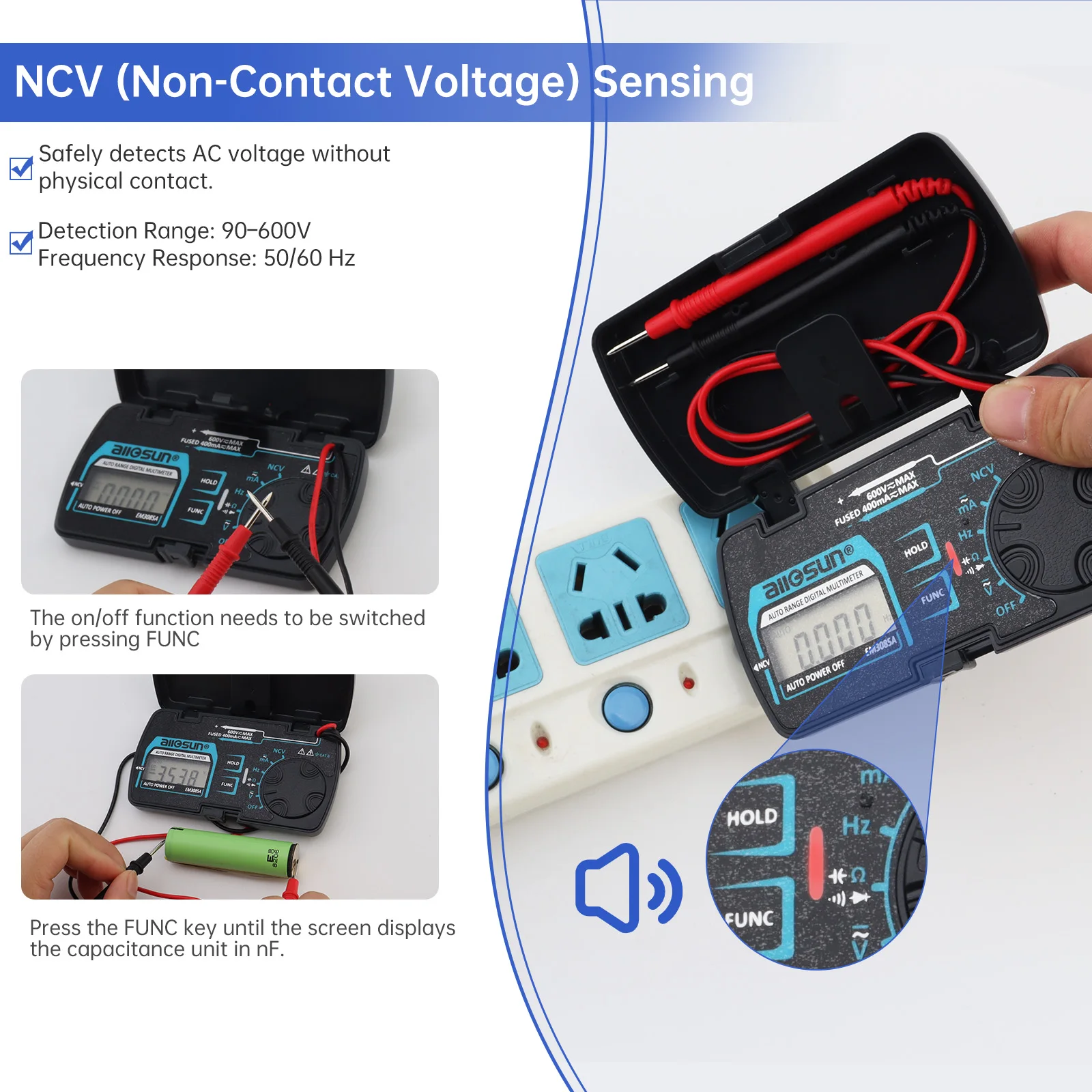 EM3081 Mini LCD Display Digital Multimeter with One Pair Test Pen for Measuring DC AC Voltage and  DC Current / Resistance