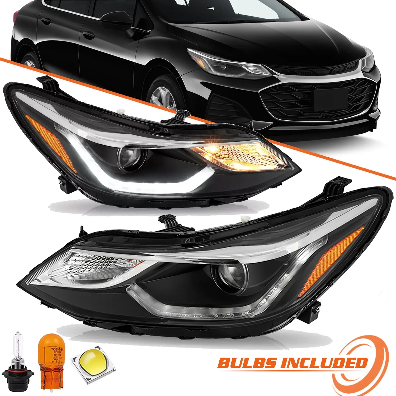 For 2016-2019 Chevy Cruze Headlight Projector w/ LED DRL Headlamp w/ Bulbs