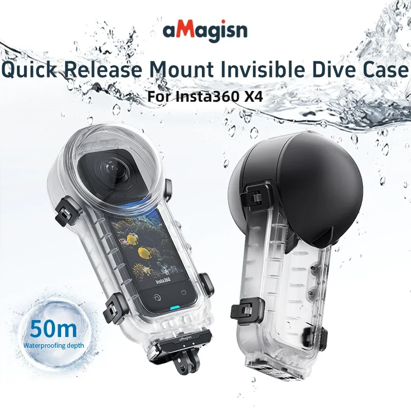 Funda de buceo Invisible de montaje de liberación rápida para Insta360 X4, carcasa Invisible impermeable, accesorios para Cámara de Acción