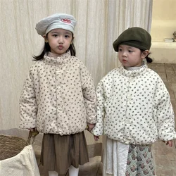 Girl's Plus Velvet Thick Cotton Clothing Children's Warm Coat Baby Floral Jacket Winter Padded Outerwear New Cute Parkas