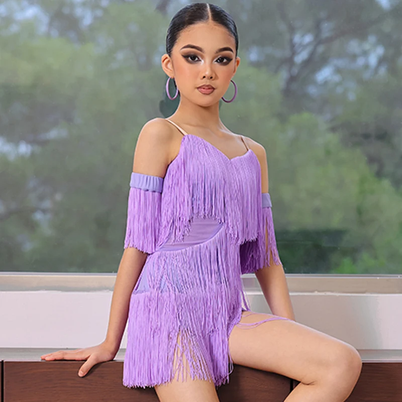 Zomer Volledige Omzoomd Latin Dans Jurk Meisjes Chacha Latin Dance Professionele Jurken Kids Stage Performance Feestkleding SL12160