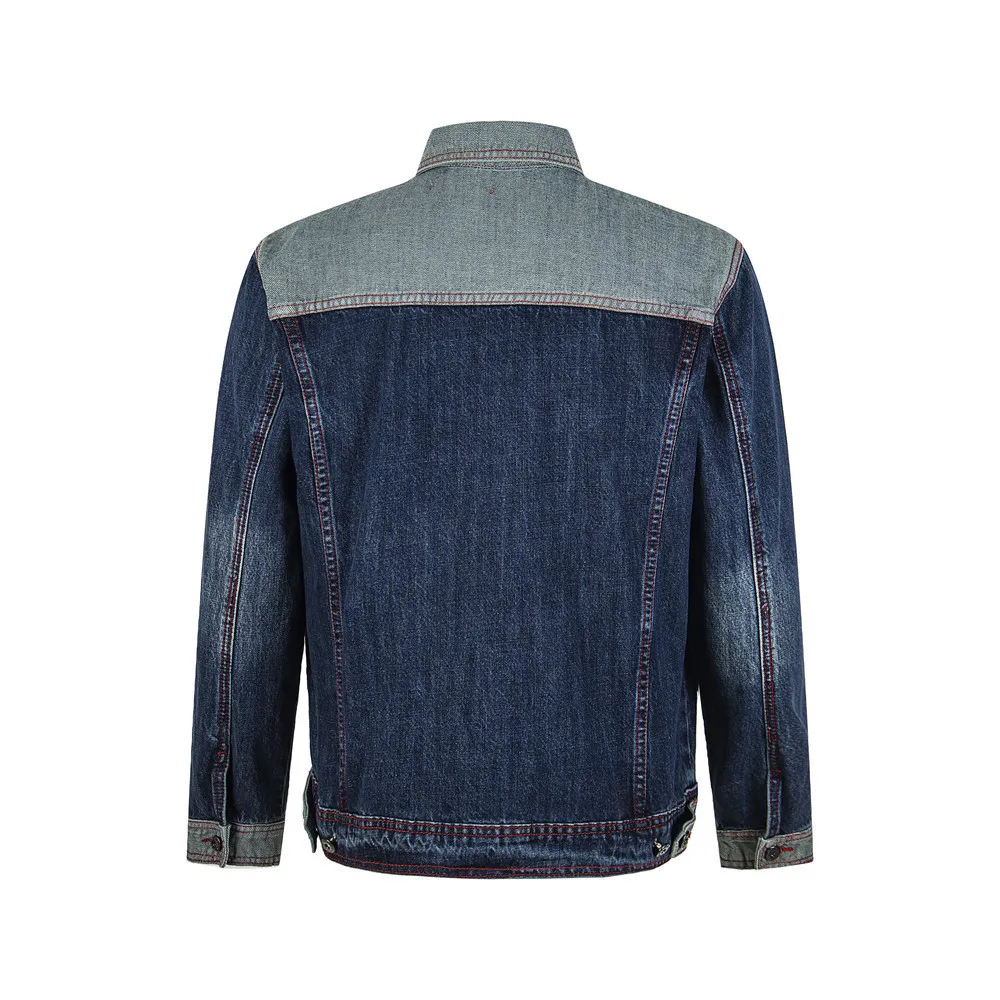 MWJLPWQ Men's Denim Jacket Punk Street Style Heavy-Duty Design Color Blocking Contrasting Stitching Workwear Tops 17863