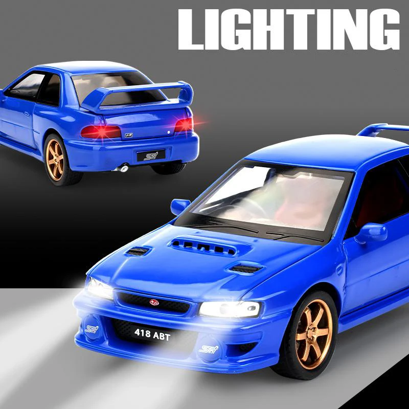 1:32 JKM Subaru Impreza Sports Car Alloy Scale Model Car Diecast Metal Miniature Car Sound＆Light Children Toy Car Vehicles Gifts