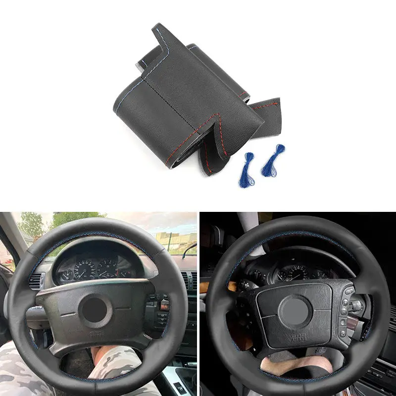 Lenkradbezug aus Leder mit roter und blauer Linie für BMW 3er 5er E36 E46 E39 1995-2003 X3 E83 X5 E53 2000-2006 4-Speichen