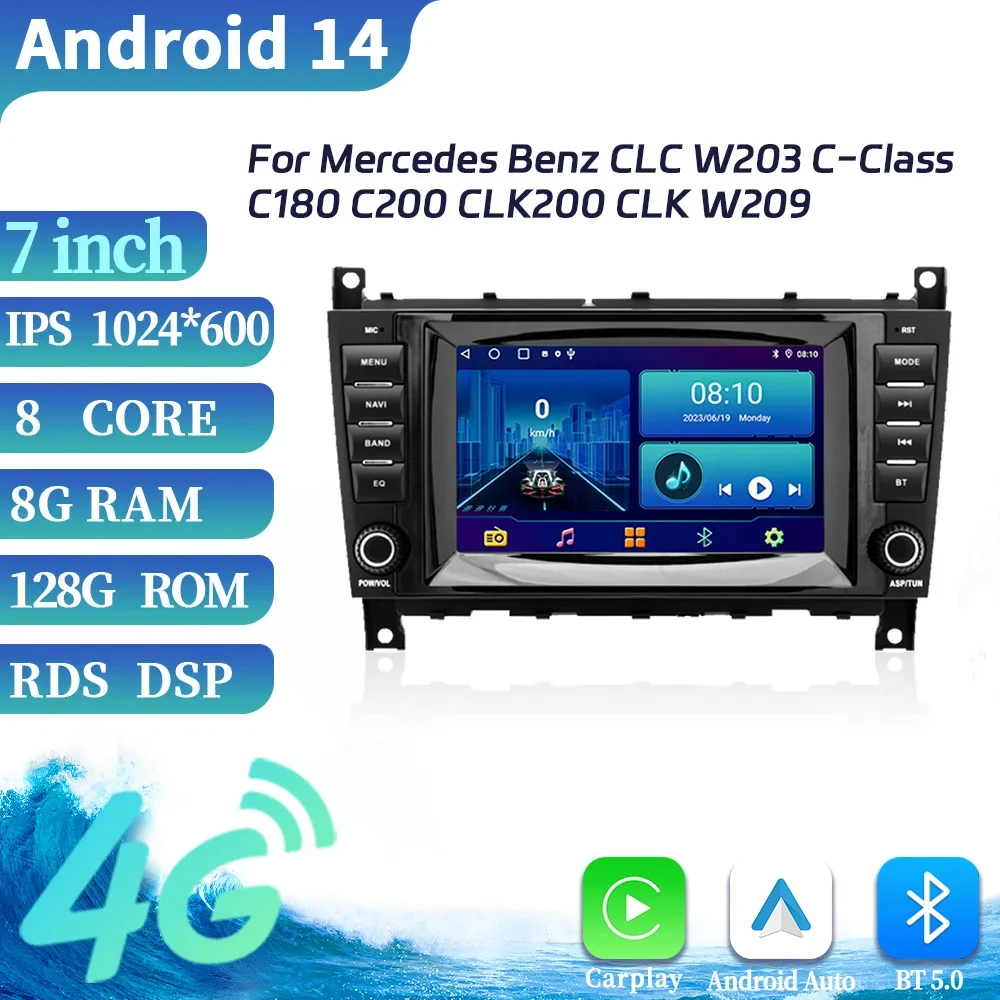 Para Mercedes Benz CLC W203 Clase C C180 C200 CLK200 CLK W209 inalámbrico Android Carplay navegación Multimedia pantalla de unidad principal 2Din