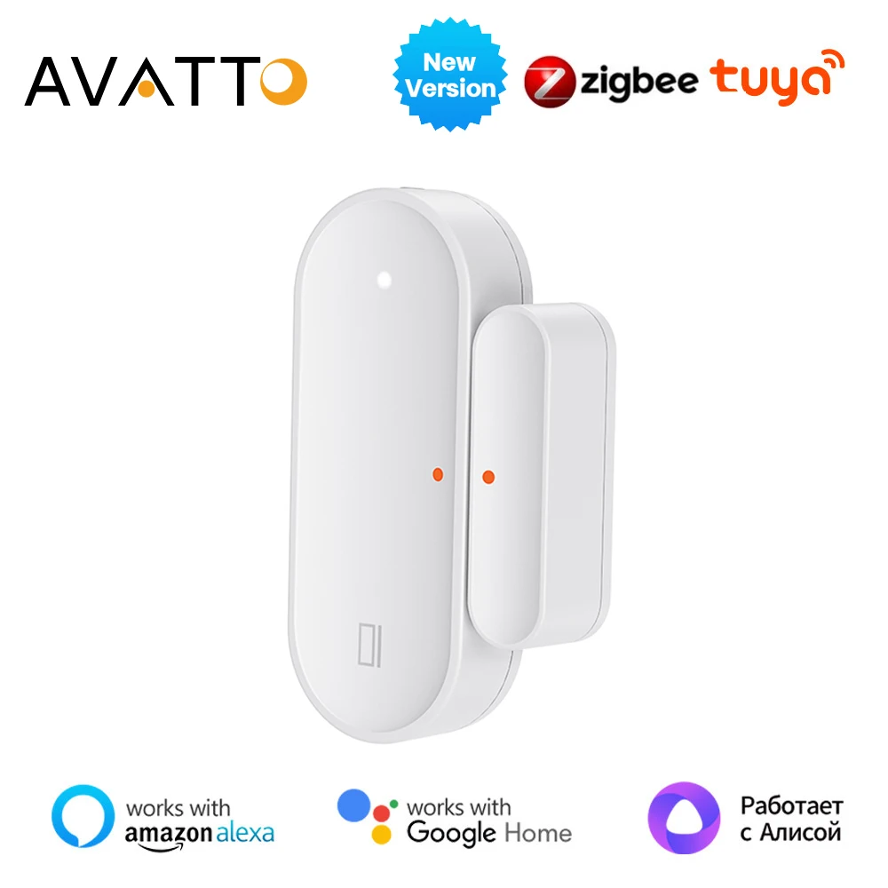 AVATTO-Tuya Zigequation Smart Door Sensor, Open and Closed, Wireless Detector, Tamper Alarm, ActivSystem, Work with Alexa Google Home