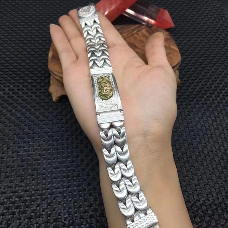 Asian chinese old miao silver hand cast statue bracelet jewel cool gift