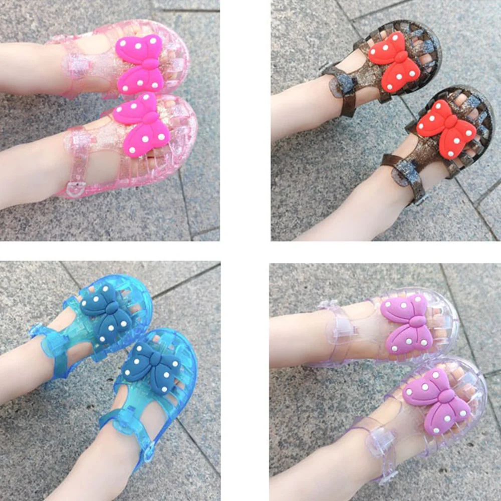 Children\'s Fashion PVC Summer Baby Girls\' Jelly Slippers Children\'s Polka Dot Bow Princess Single Shoe Beach Shoes