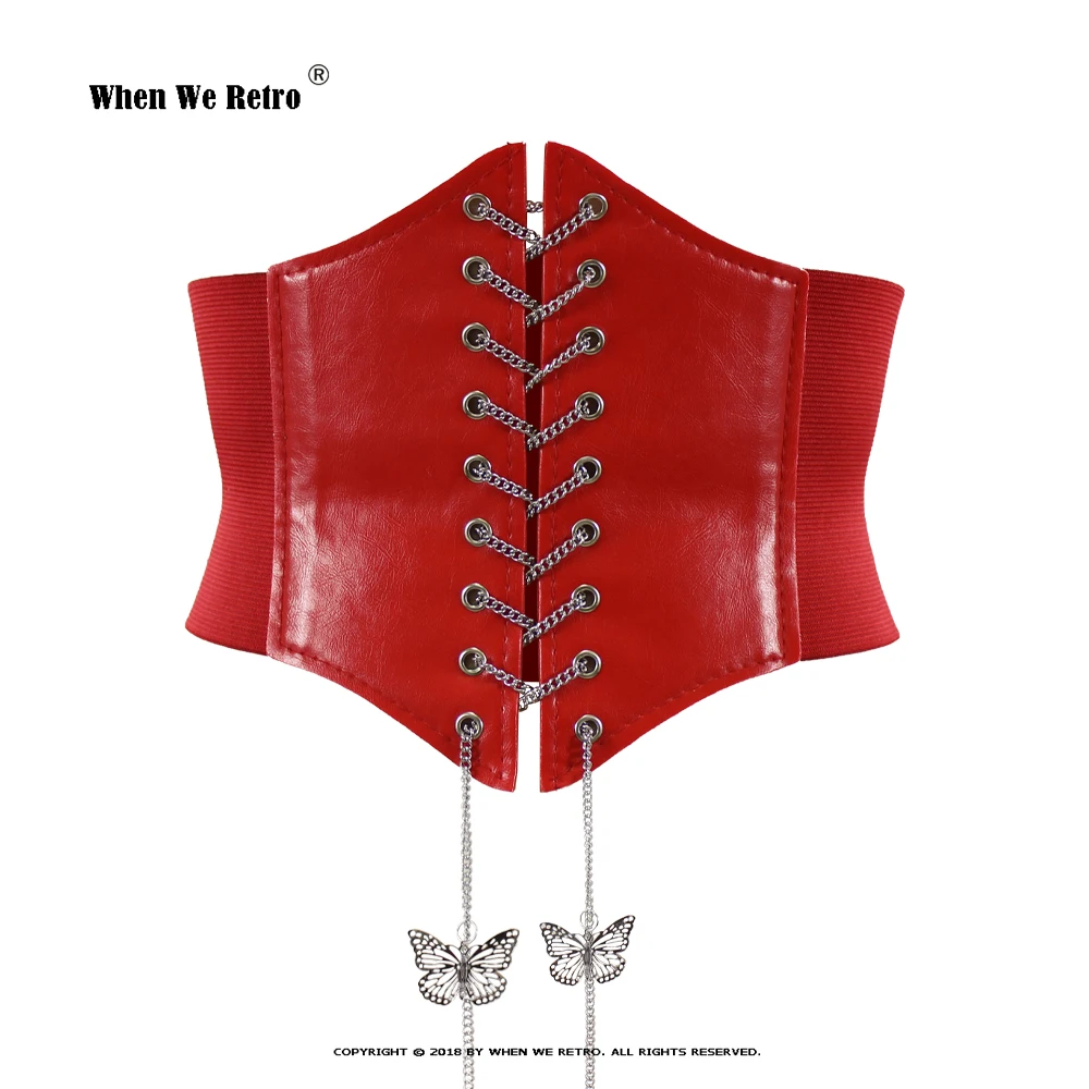 

Women Sexy Red Corset Belt Gothic Butterfly Chain Slimming Body Shaper Waistband Corset Pu Leather Korsett For Women VD2597