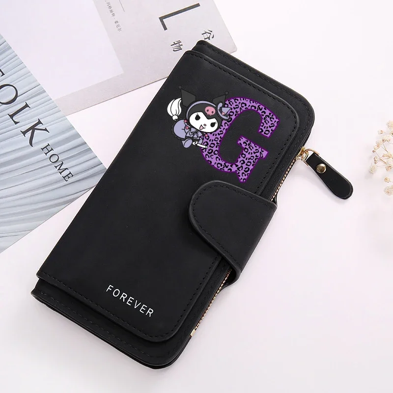 Kuromi Wallet for Women New Sanrio Cute Letter A-Z Coin Purse Girls Travel ID Card Holder Bags Fashion Pocketbook Gift Hot Sales