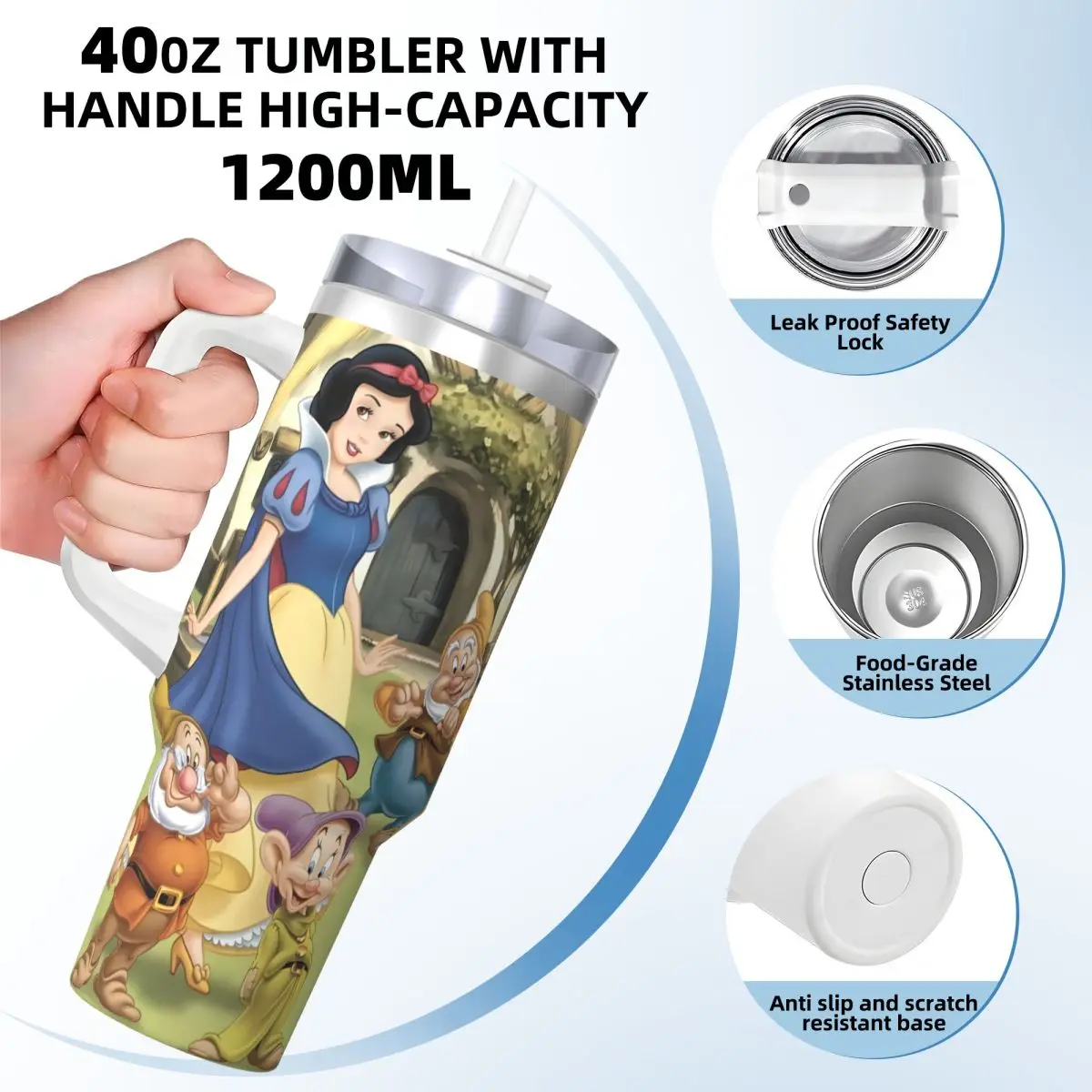 Snow White Happy Dwarf Stainless Steel Tumbler Camping Car Mugs Large Capacity Cups Insulated Cold and Hot Milk Tea Water Bottle