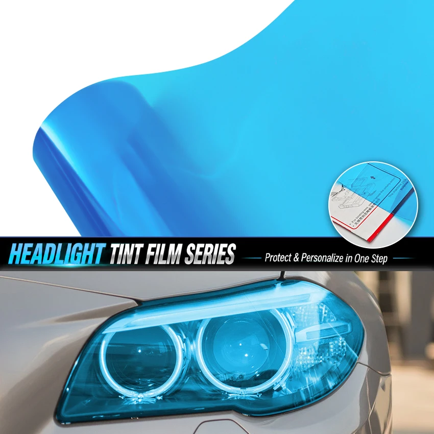 JDM Ice Blue Headlight Tint Film Self Adhesive Super Gloss PPF Protect Car Headlight Fog Light Styling Wrap Scratch Resistant
