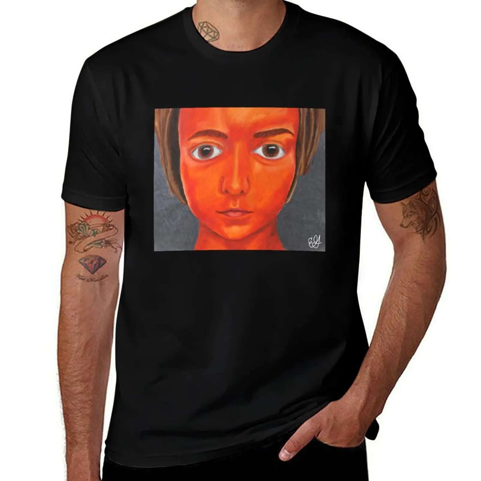 Flamin' Hot Cheeks, Oil Pastel Surreal Portrait Drawing T-Shirt g man t shirts for men T-Shirt