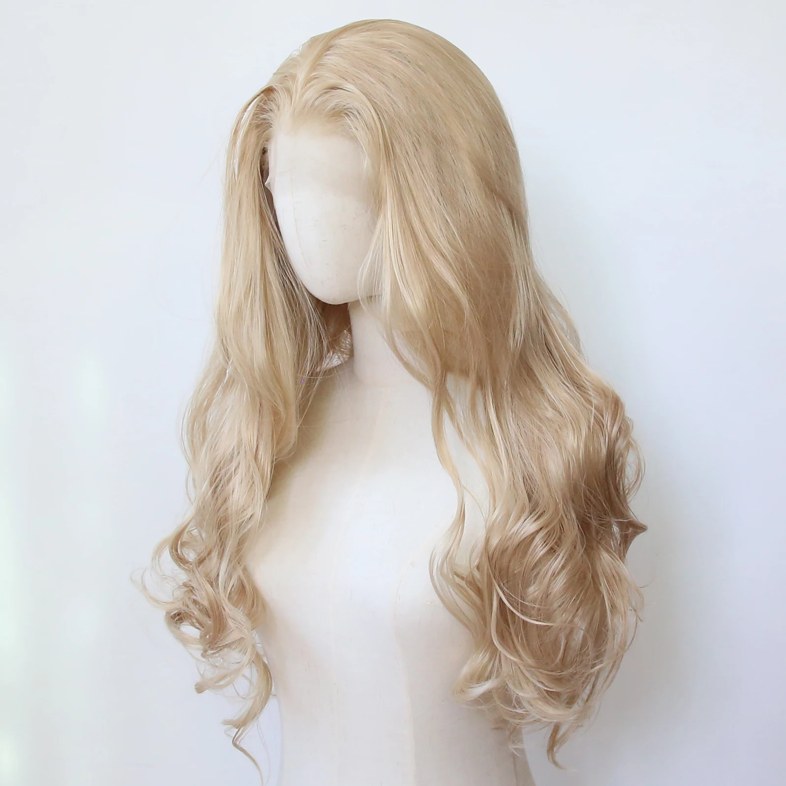 Flaxen Brown Synthetic Lace Front Wig Long Body Wave  Flax Golden Lace Front Synthetic Wig Pre Plucked Heat Resistant Fiber Hair