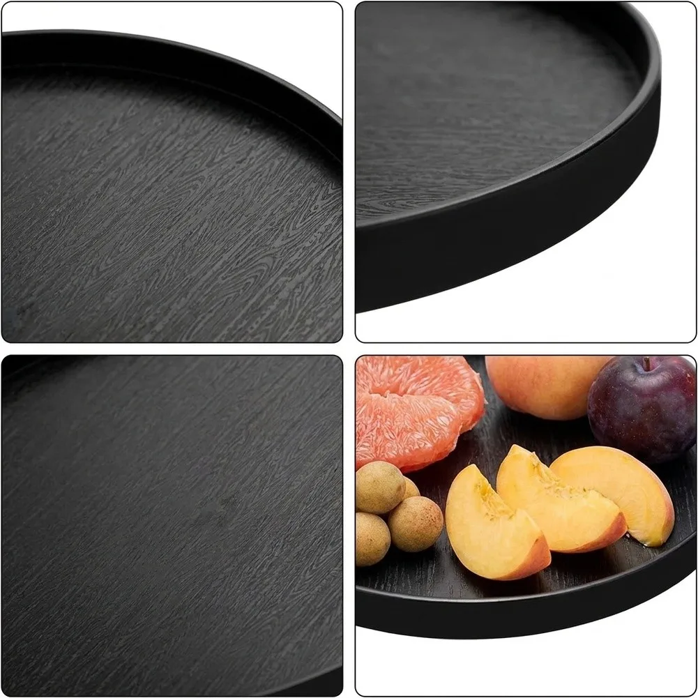 Round Trays with Wood Texture and Stackable Design for Indoor Use Coffee Table Vanity Dresser Serving Organizer