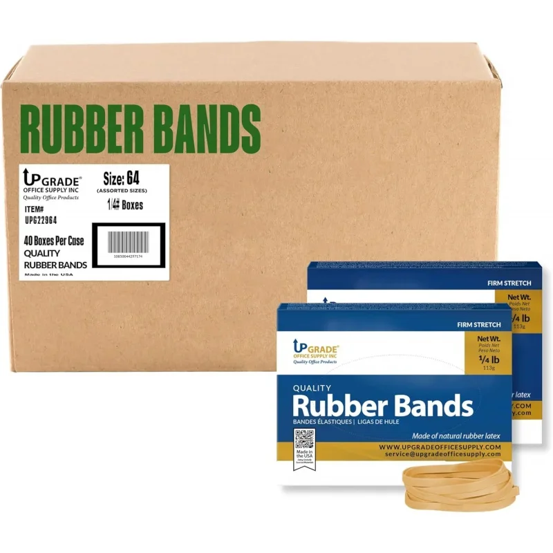 Upg22964cs rubber bands, size #64 (3-1/2 x 1/4), 4 oz. Boxes - 10 lb. (40 boxes total), natural crepe, made in USA