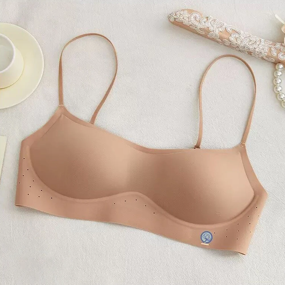 Light Support Wireless Bra Breathable Air Holes Thin Strap Stretch Fabric Home Dating Wear Smooth Seamless Soft Ladies Brassiere