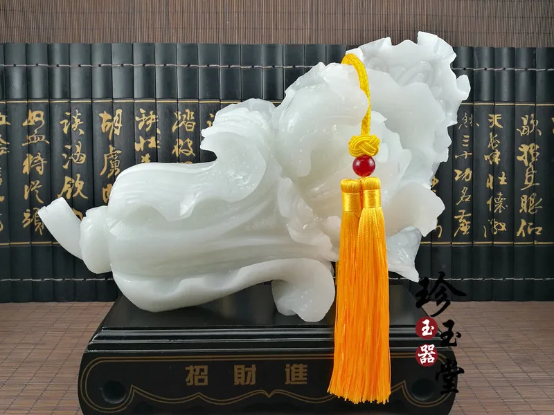 27CM GOOD FENG SHUI office home efficacious FENG SHUI Talisman Protection Money Drawing BAI CAI white jade Sculpture ART