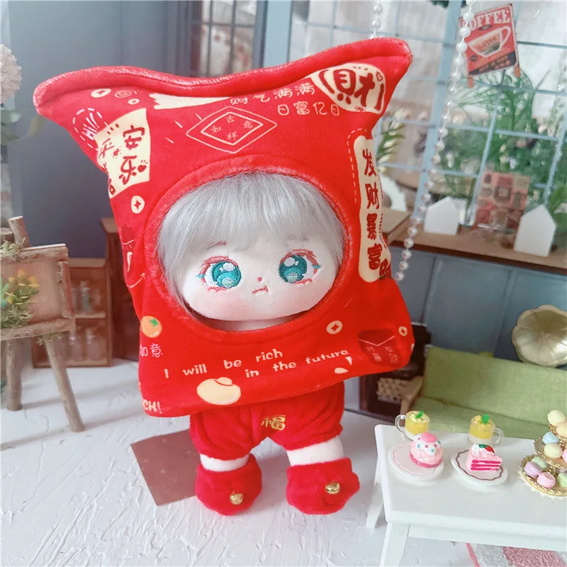 

Creative Cartoon Red Envelope Suit Plush Idol Doll for 20cm Kawaii Stuffed Soft Cotton Doll Toys for Girls Fans Collection Gifts