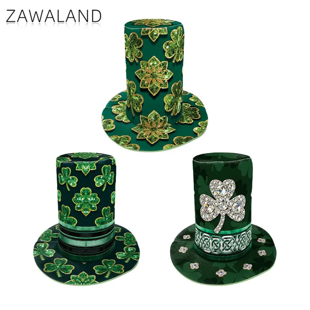 

Zawaland St. Patrick's Day Top Hat for Adult Boy Girl 3D Irish Shamrock Sequin Pattern Headwear Festive Party Costume Accessory