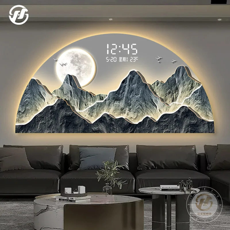 خلفية جبلية ميمونة ذات مناظر طبيعية فاخرة مع شاشة رقمية لغرفة المعيشة وغرفة النوم ولوحة إضاءة المقهى