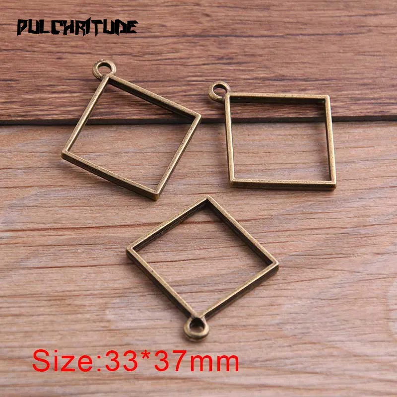 10Pcs 33*37mm 7 Color Alloy Jewelry Accessories Square Charm Hollow Glue Blank Pendant Tray Bezel