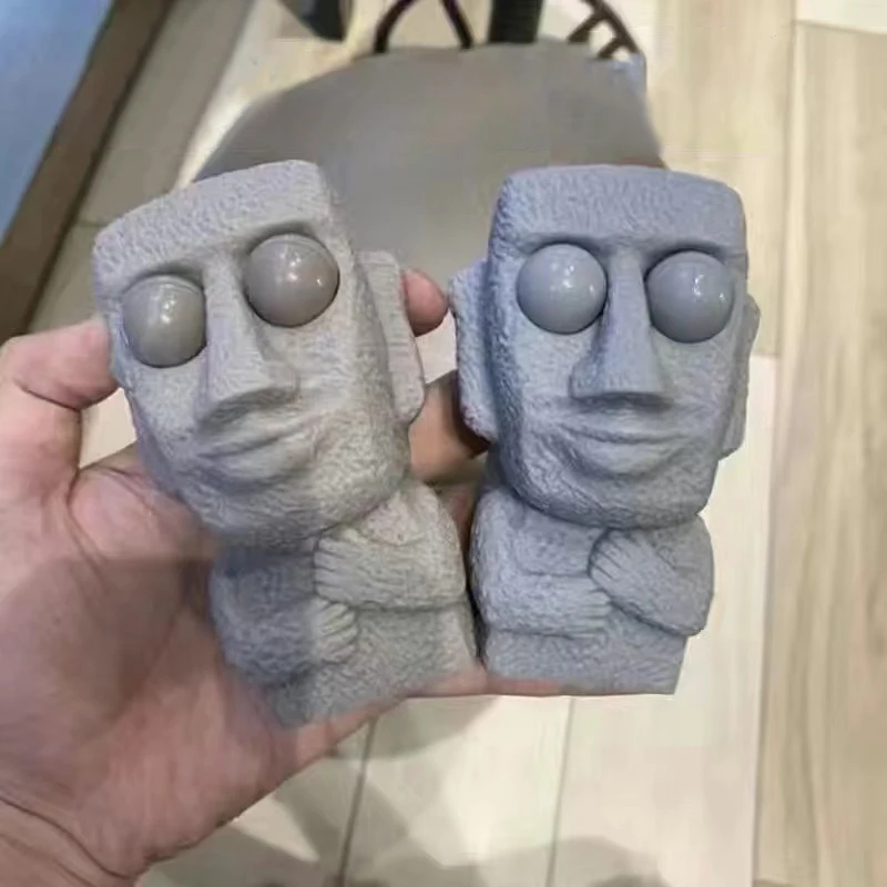 1PC Slowly Rebounds Moai Statue Squeeze Eyes Interested Expression Relaxes Stress Children's Gift Stone Man Releases Stress Toy