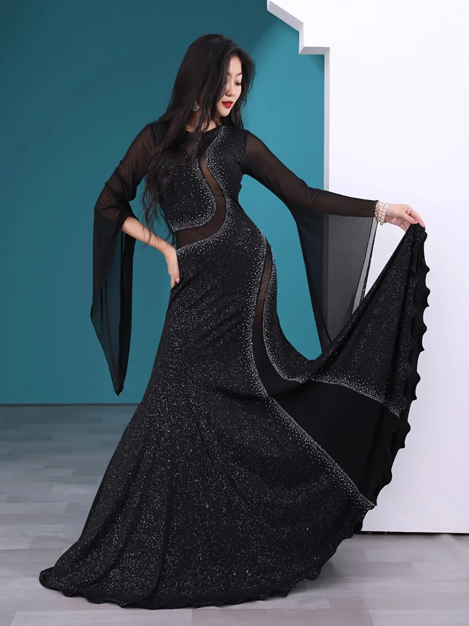 

Костюм для танца живота, одежда для танцев, цельная юбка для Ирака, халаты для бросания волос, прозрачные костюмы для взрослых женщин, сценические костюмы