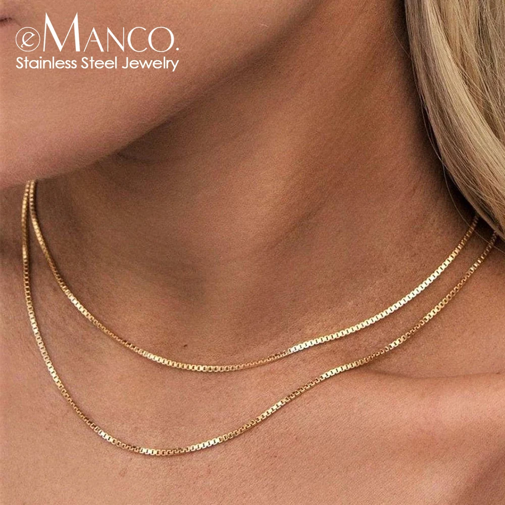 eManco 2/3MM Stainless Steel Snake Box Chain Necklace Gold Color Choker Fashion Romantic Ladies Jewelry Gifts