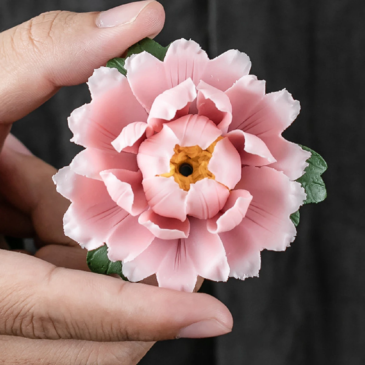 1 ceramic handmade peony flower incense stand, anti genuine floral seat, fragrance and tea ceremony decoration gift