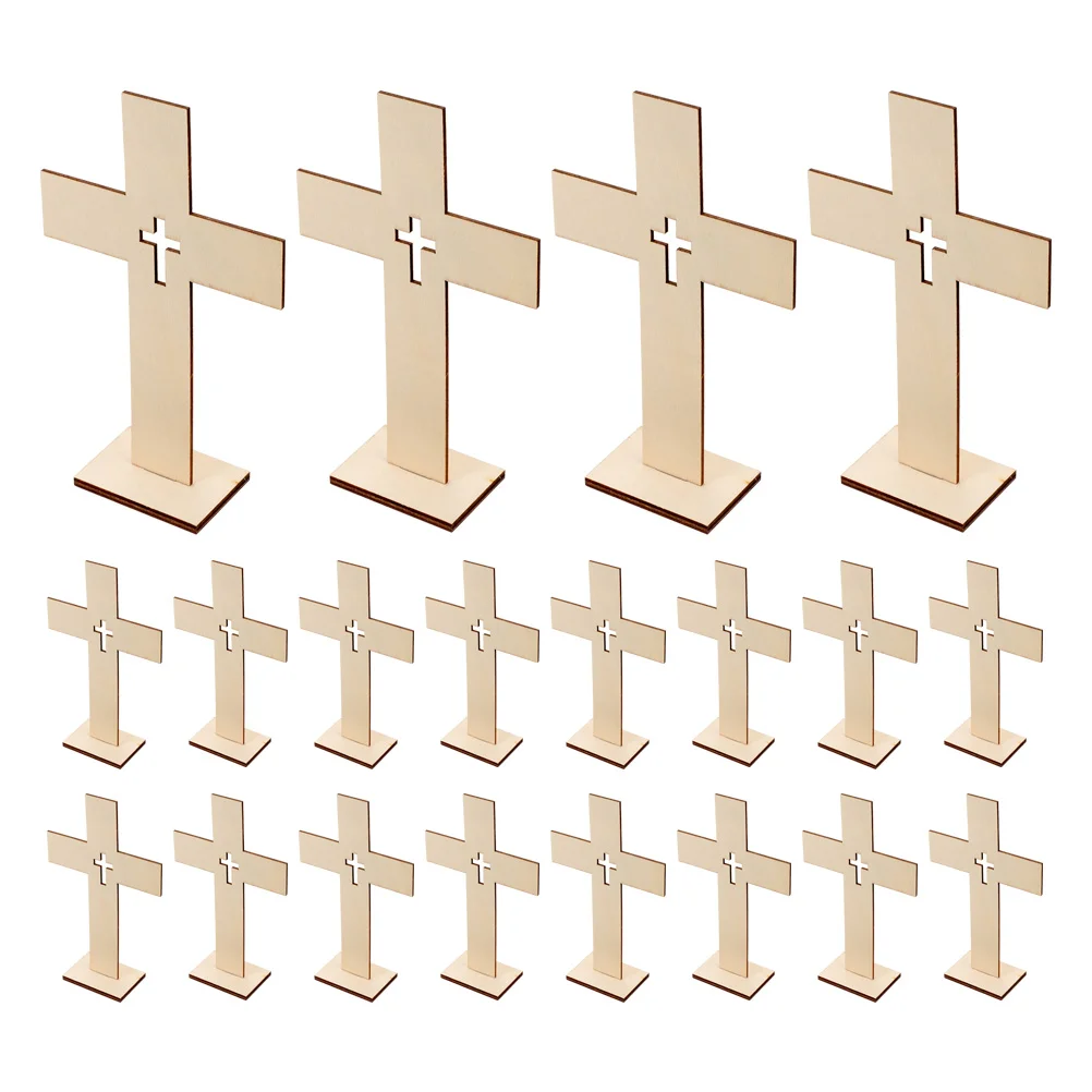 20 Pcs Cross Ornament Crosses for Crafts Decorations Ornaments Wood Wooden Religious Shaped Adornment