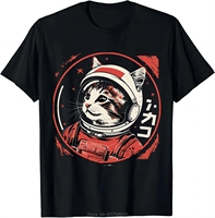 Space Cat Courage Japanese Retro Kawaii Cute Astronaut Cat T-Shirt Cotton Oversized Unisex Tshirt Men's Clothing Fitness Tshirt