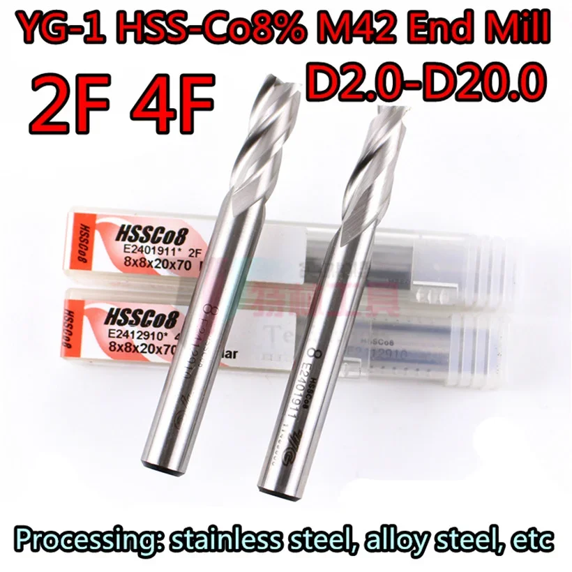 

D2 D2.5 D3 D4 D5 D6 D8 D10 D12 D14 D16 D18 D20 2F 4F YG-1 HSS-Co8% M42 End Mill Processing: stainless steel, alloy steel, etc