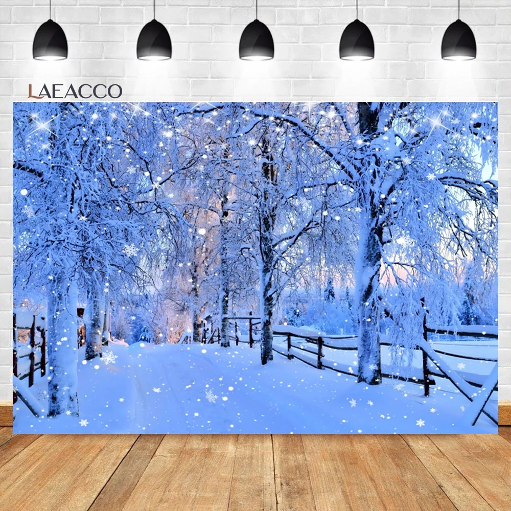 

Laeacco Winter Snow Scene Backdrop Night White Pine Forest Wonderland Natural Scenery Christmas Portrait Photography Background