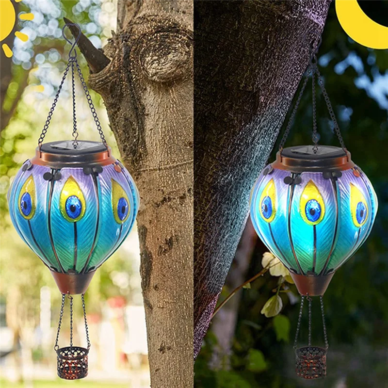 Outdoor Lanterns Hot Air Balloon Solar Lantern With Candle Holder For Garden Decor,Hanging Solar Light Outdoor Peafowl Durable