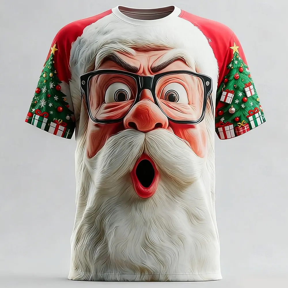 

3D Santa Claus Print T Shirt For Men Casual Short Sleeve Christmas Tee Fashion O-Neck Top X'mas Holiday Oversized Unisex T-Shirt